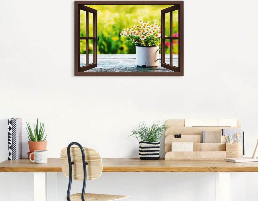 Artland Artprint Blik uit het venster tuin met madeliefje als artprint van aluminium artprint voor buiten artprint op linnen in verschillende maten - Foto 7