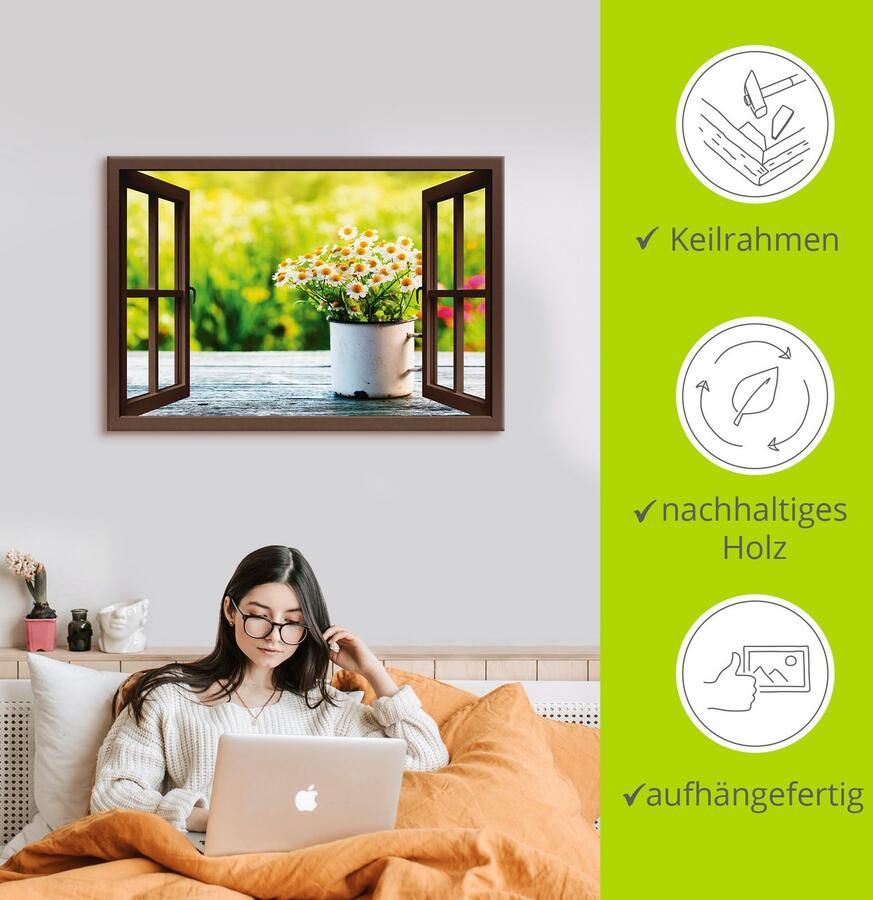 Artland Artprint Blik uit het venster tuin met madeliefje als artprint van aluminium artprint voor buiten artprint op linnen in verschillende maten - Foto 4