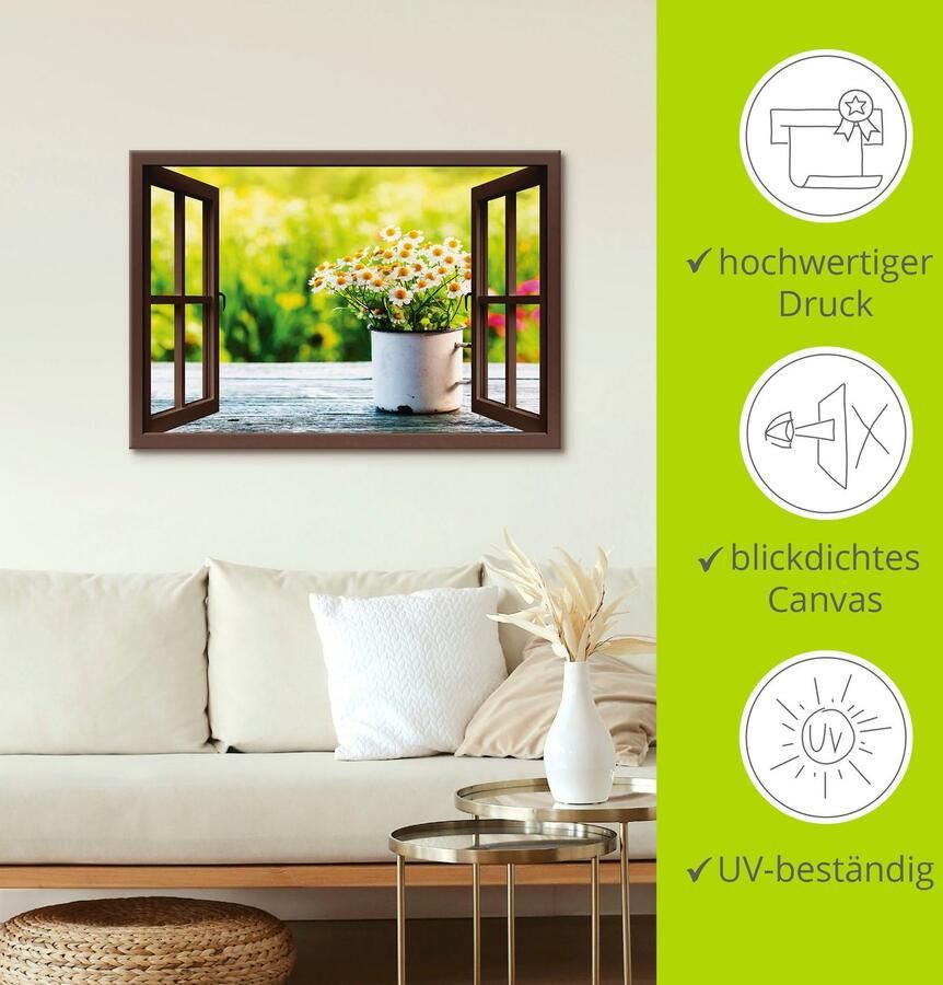 Artland Artprint Blik uit het venster tuin met madeliefje als artprint van aluminium artprint voor buiten artprint op linnen in verschillende maten - Foto 5