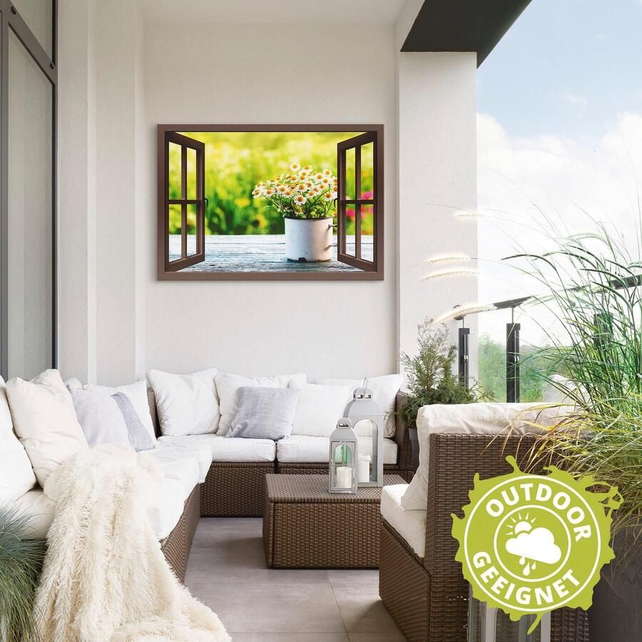 Artland Artprint Blik uit het venster tuin met madeliefje als artprint van aluminium artprint voor buiten artprint op linnen in verschillende maten - Foto 4