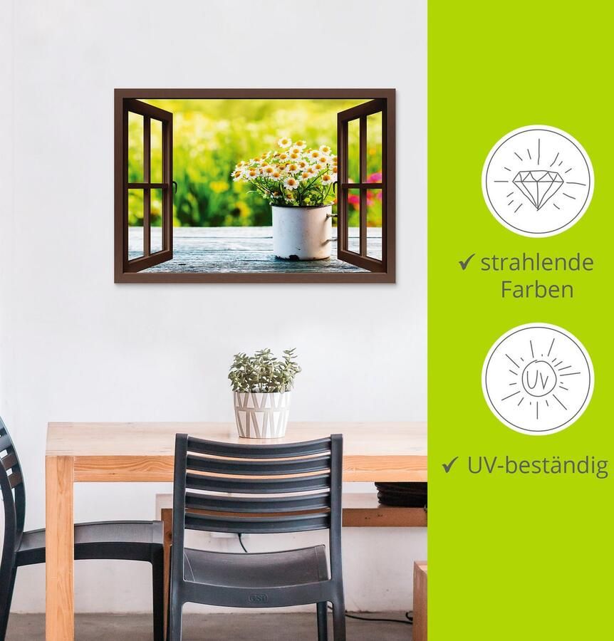 Artland Artprint Blik uit het venster tuin met madeliefje als artprint van aluminium artprint voor buiten artprint op linnen in verschillende maten - Foto 5