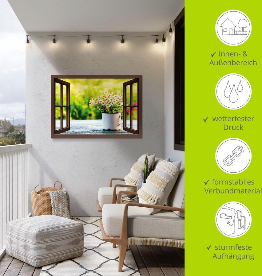 Artland Artprint Blik uit het venster tuin met madeliefje als artprint van aluminium artprint voor buiten artprint op linnen in verschillende maten - Foto 6