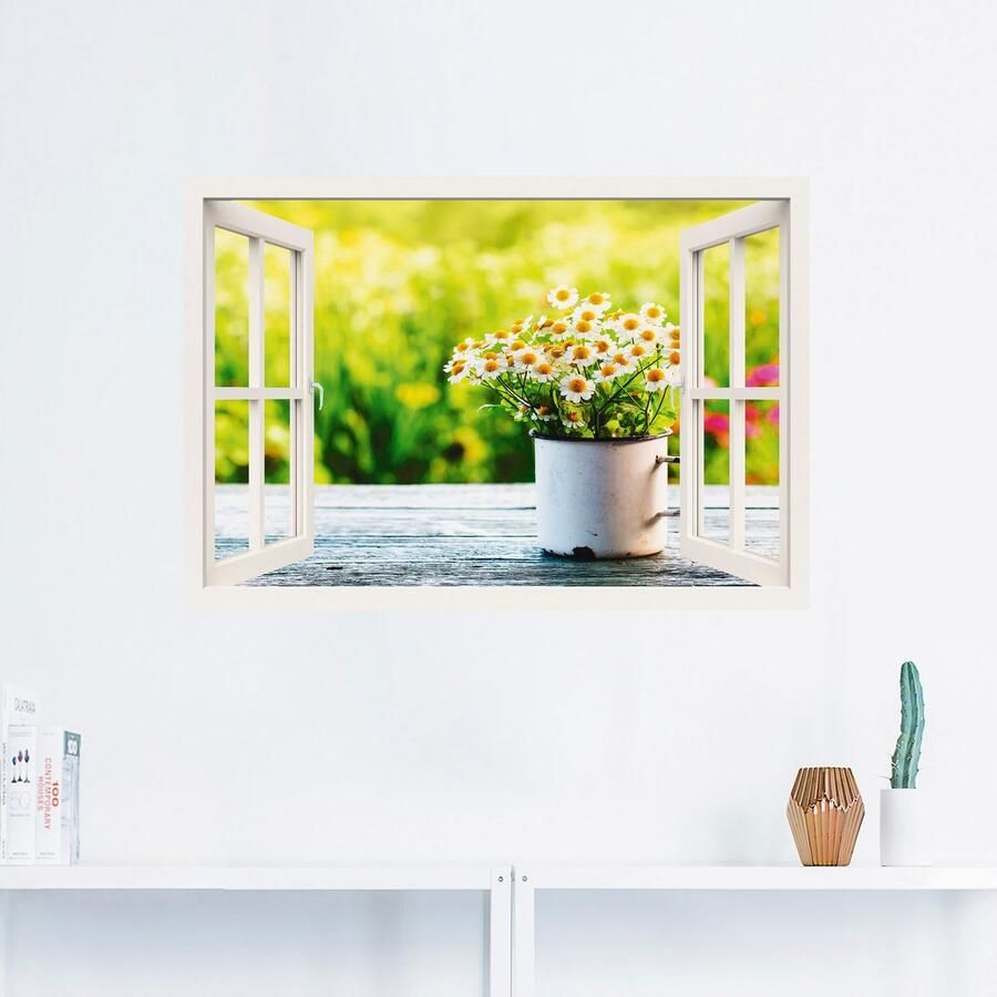 Artland Artprint Blik uit het venster tuin met madeliefje als artprint van aluminium artprint op linnen muursticker verschillende maten - Foto 2