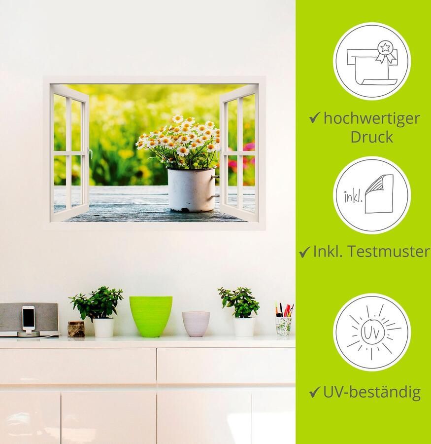 Artland Artprint Blik uit het venster tuin met madeliefje als artprint van aluminium artprint op linnen muursticker verschillende maten - Foto 3