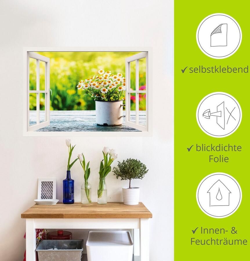 Artland Artprint Blik uit het venster tuin met madeliefje als artprint van aluminium artprint op linnen muursticker verschillende maten - Foto 4