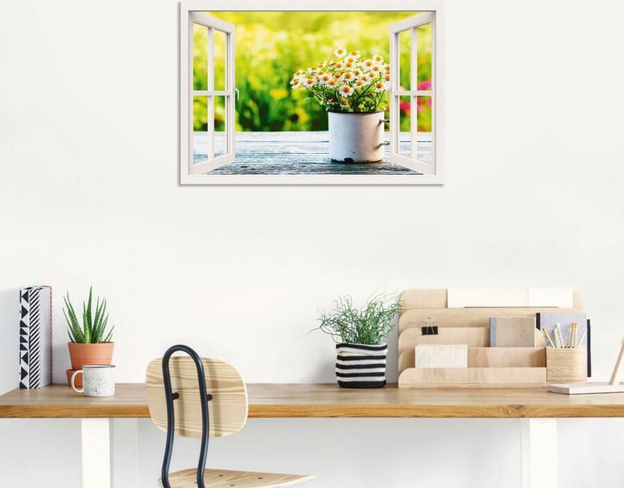 Artland Artprint Blik uit het venster tuin met madeliefje als artprint van aluminium artprint op linnen muursticker verschillende maten - Foto 7