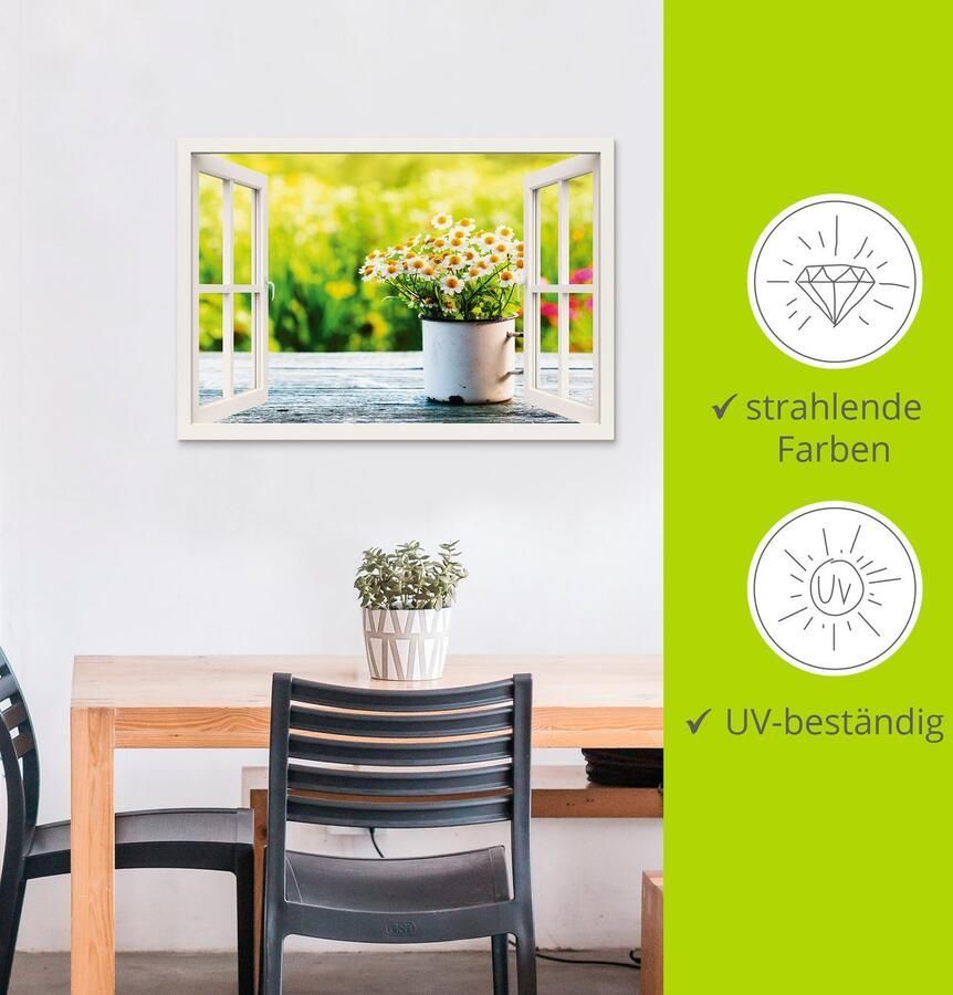 Artland Artprint Blik uit het venster tuin met madeliefje als artprint van aluminium artprint op linnen muursticker verschillende maten - Foto 4