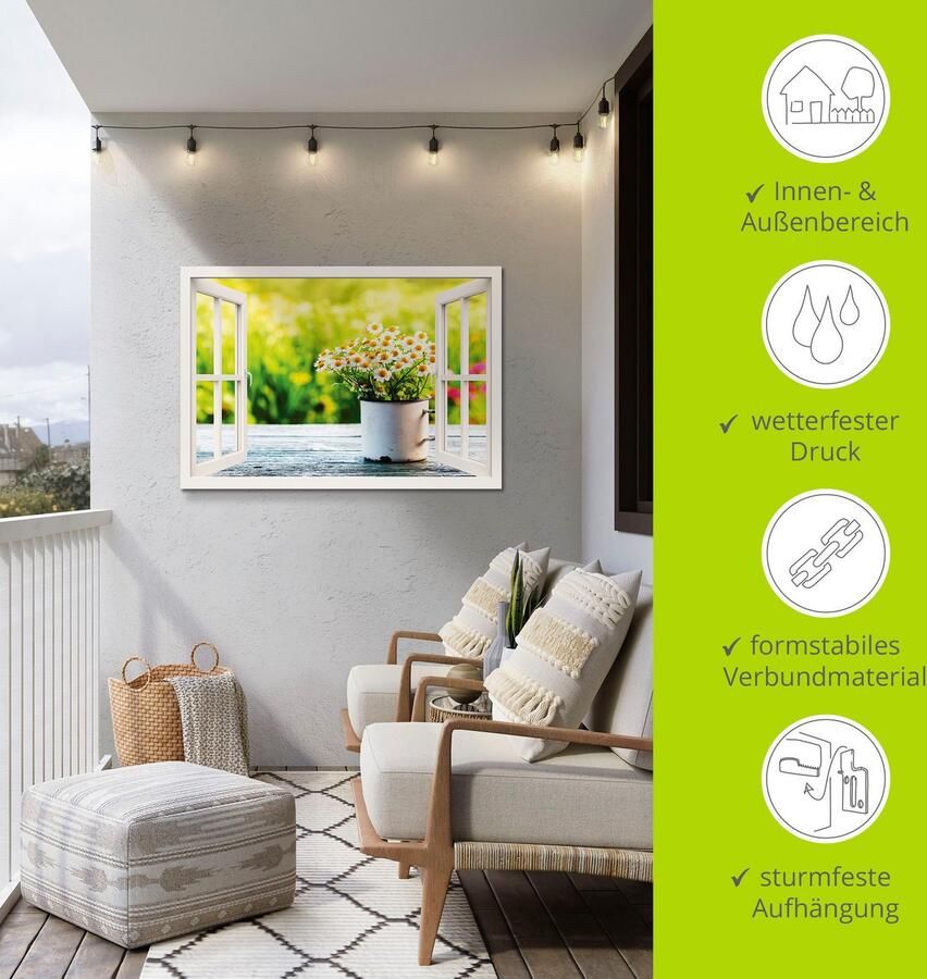 Artland Artprint Blik uit het venster tuin met madeliefje als artprint van aluminium artprint op linnen muursticker verschillende maten - Foto 5