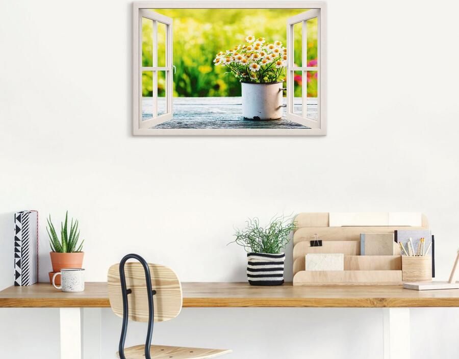 Artland Artprint Blik uit het venster tuin met madeliefje als artprint van aluminium artprint op linnen muursticker verschillende maten - Foto 5
