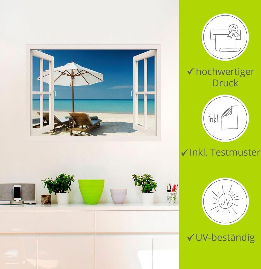 Artland Artprint Blik uit het venster twee ligstoelen als artprint op linnen muursticker in verschillende maten - Foto 3