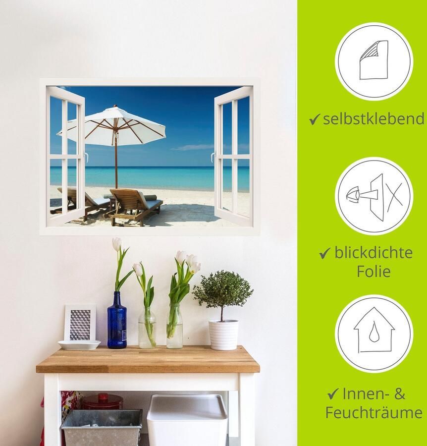 Artland Artprint Blik uit het venster twee ligstoelen als artprint op linnen muursticker in verschillende maten - Foto 4