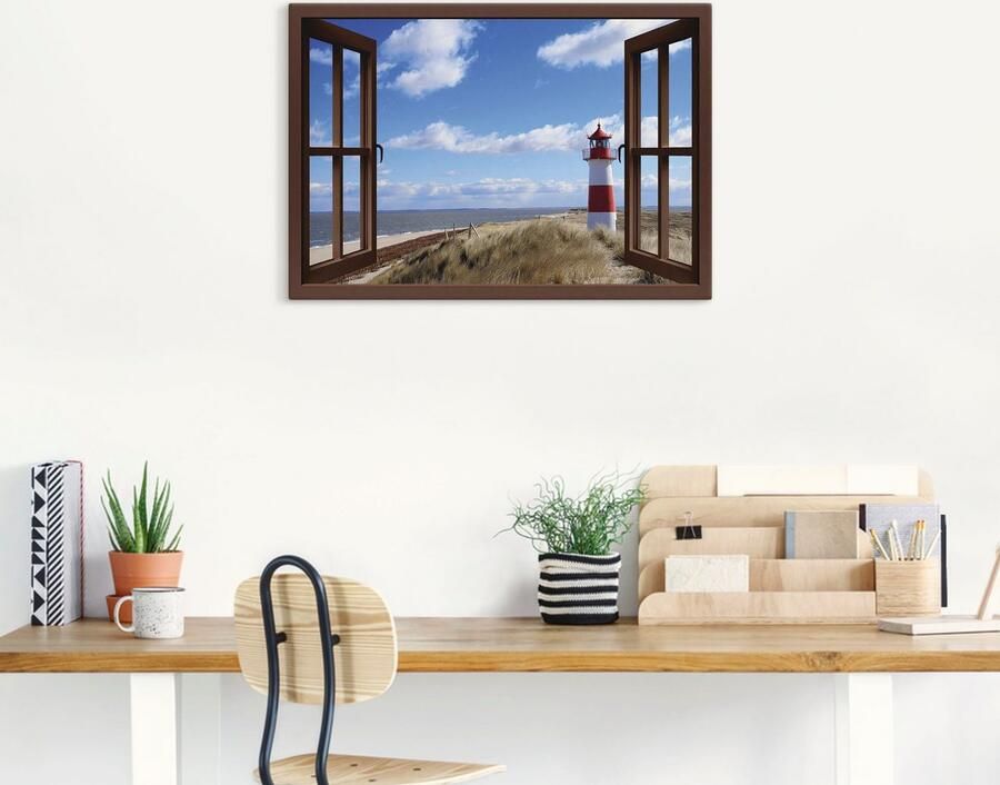 Artland Artprint Blik uit het venster vuurtoren Sylt als artprint op linnen poster in verschillende formaten maten - Foto 5