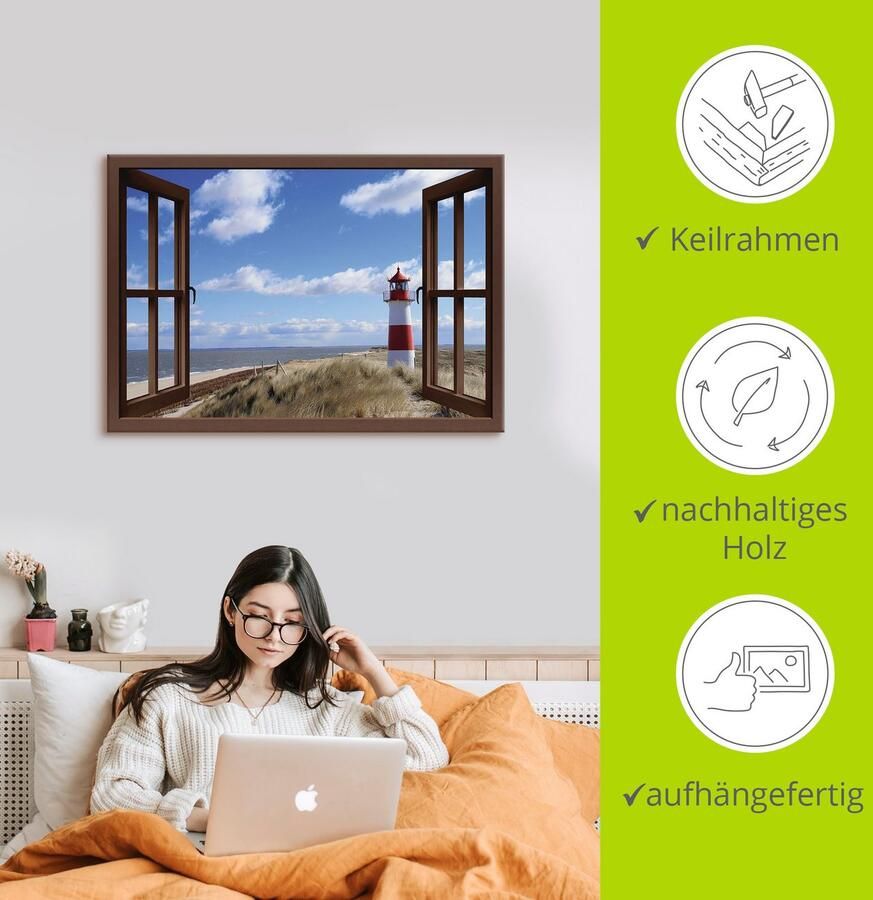 Artland Artprint Blik uit het venster vuurtoren Sylt als artprint op linnen poster in verschillende formaten maten - Foto 2