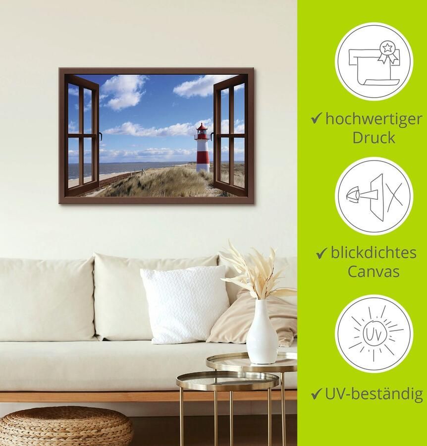 Artland Artprint Blik uit het venster vuurtoren Sylt als artprint op linnen poster in verschillende formaten maten - Foto 3
