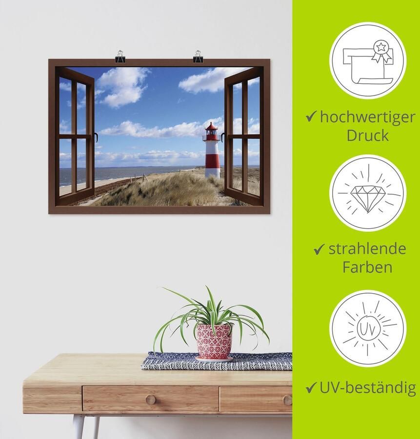 Artland Artprint Blik uit het venster vuurtoren Sylt als artprint op linnen poster in verschillende formaten maten - Foto 3