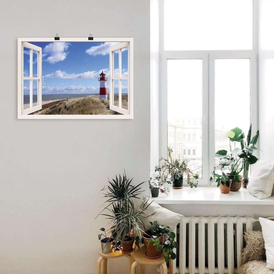 Artland Artprint Blik uit het venster vuurtoren Sylt als artprint op linnen poster muursticker in verschillende maten - Foto 2