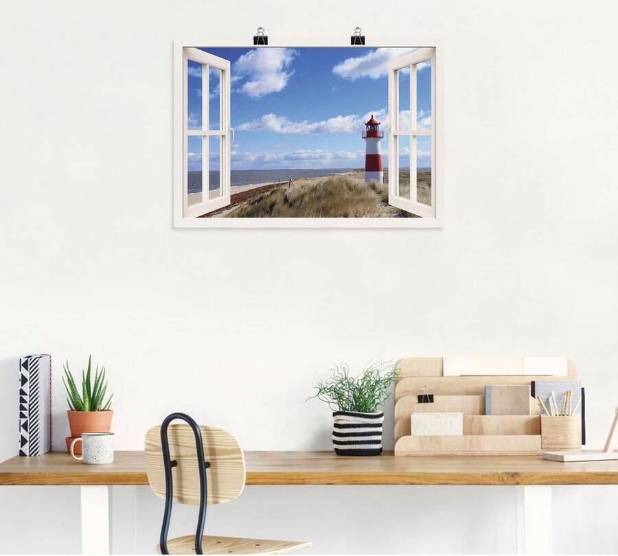 Artland Artprint Blik uit het venster vuurtoren Sylt als artprint op linnen poster muursticker in verschillende maten - Foto 5