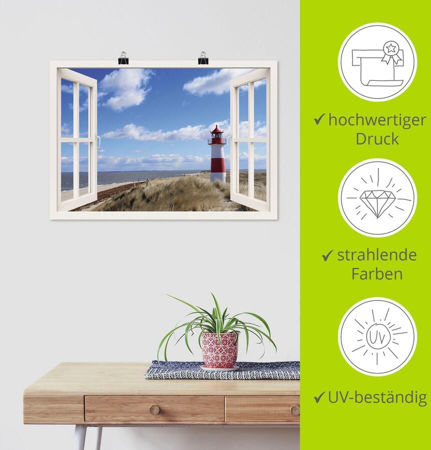Artland Artprint Blik uit het venster vuurtoren Sylt als artprint op linnen poster muursticker in verschillende maten - Foto 3