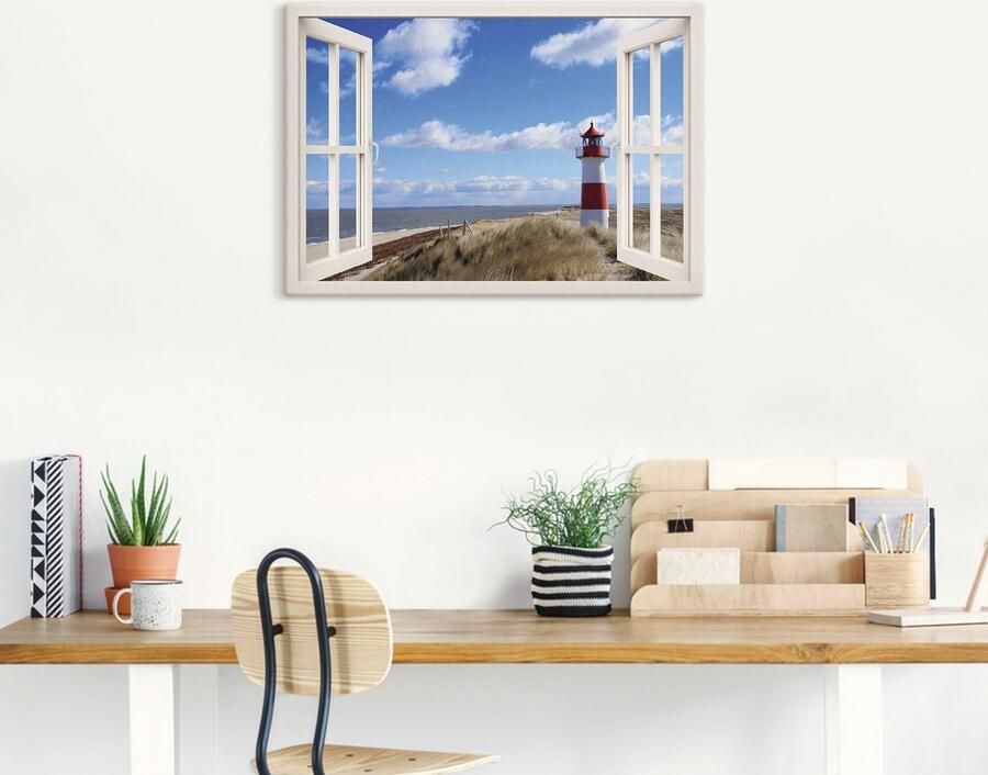 Artland Artprint Blik uit het venster vuurtoren Sylt als artprint op linnen poster muursticker in verschillende maten - Foto 6