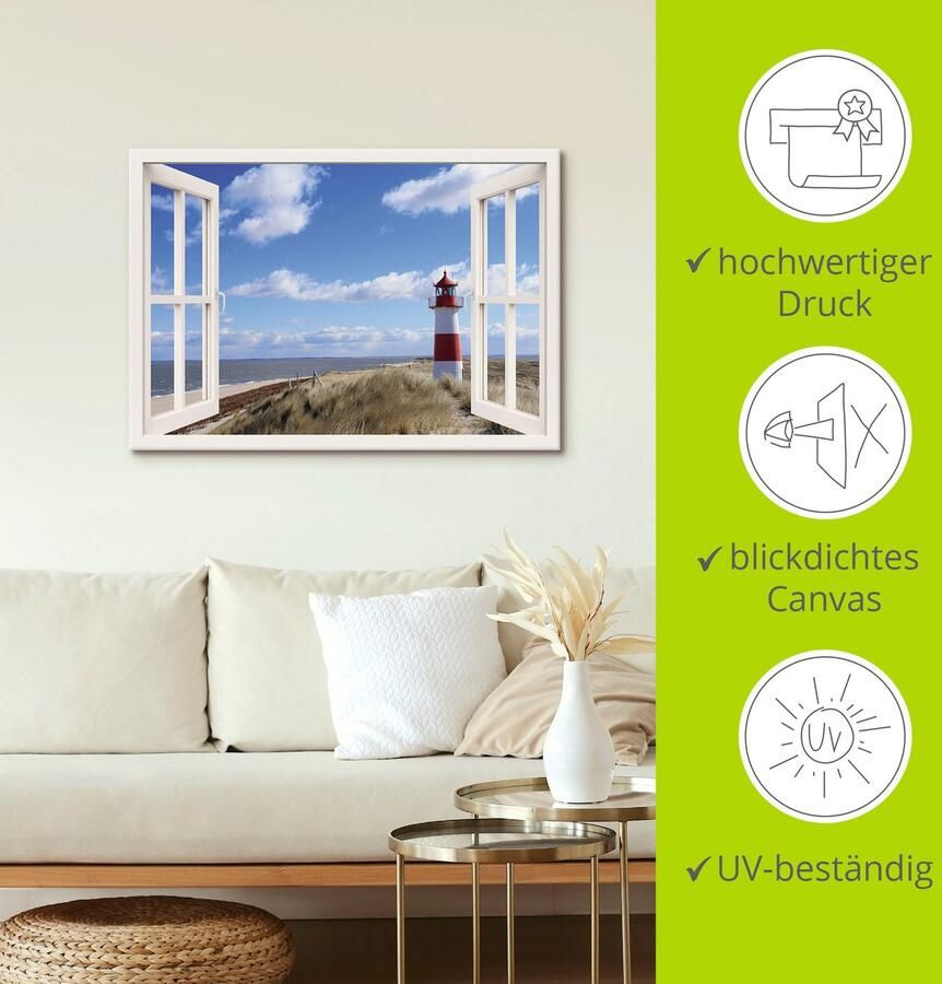 Artland Artprint Blik uit het venster vuurtoren Sylt als artprint op linnen poster muursticker in verschillende maten - Foto 4