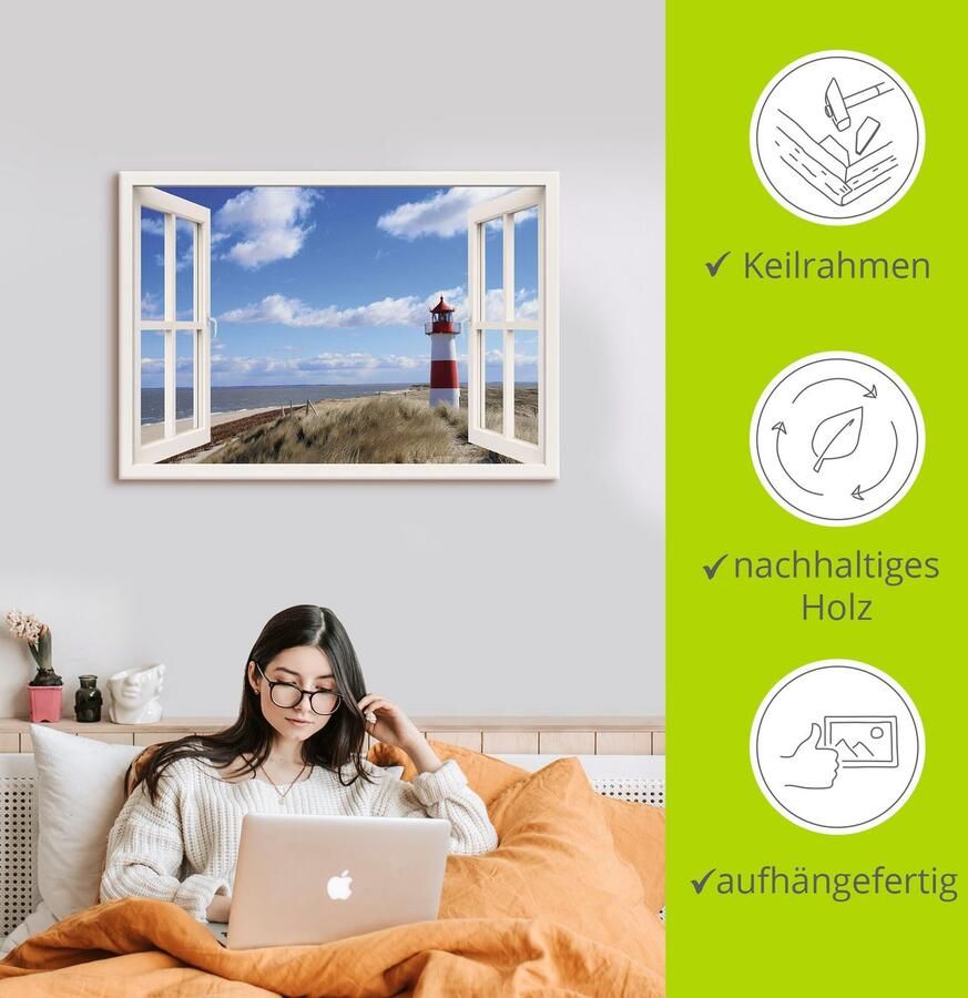 Artland Artprint Blik uit het venster vuurtoren Sylt als artprint op linnen poster muursticker in verschillende maten - Foto 3