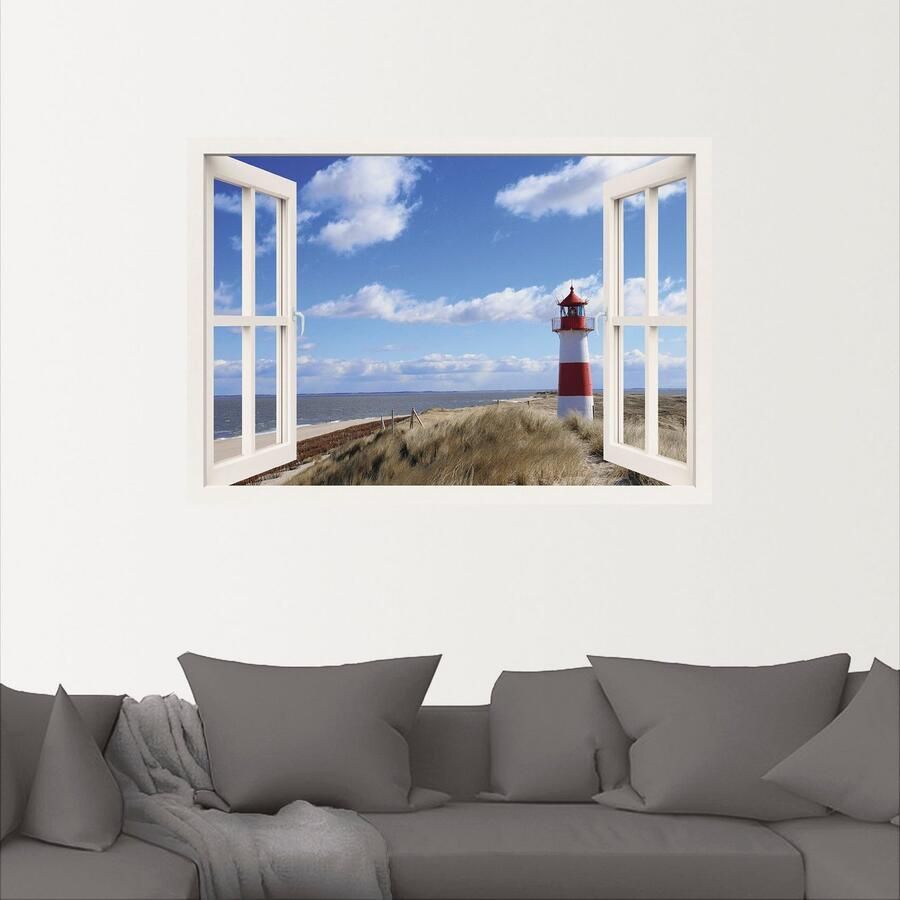 Artland Artprint Blik uit het venster vuurtoren Sylt als artprint op linnen poster muursticker in verschillende maten - Foto 3