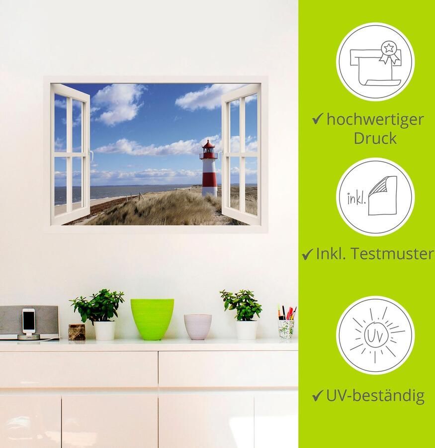 Artland Artprint Blik uit het venster vuurtoren Sylt als artprint op linnen poster muursticker in verschillende maten - Foto 4