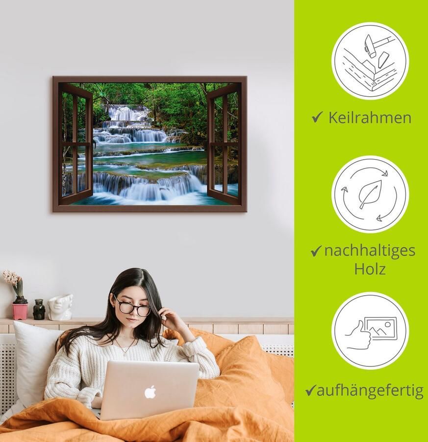 Artland Artprint op linnen Blik uit het venster waterval in Kanchanaburi - Foto 3