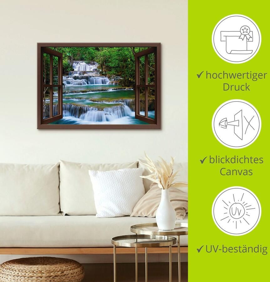 Artland Artprint op linnen Blik uit het venster waterval in Kanchanaburi - Foto 4