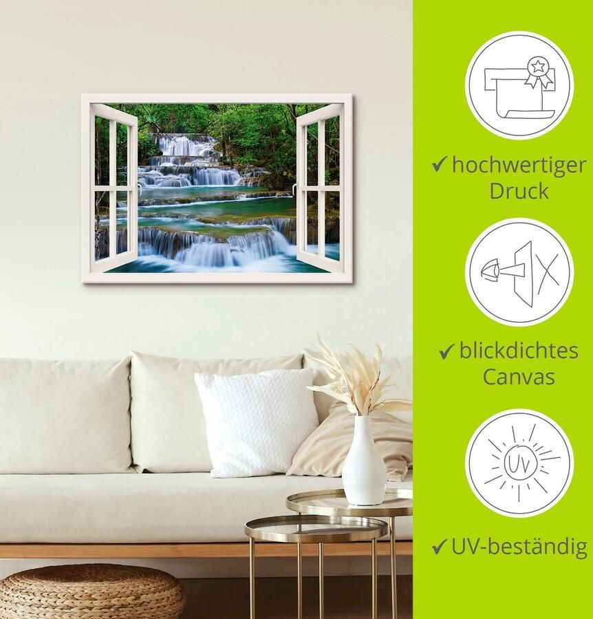 Artland Artprint op linnen Blik uit het venster waterval in Kanchanaburi - Foto 4