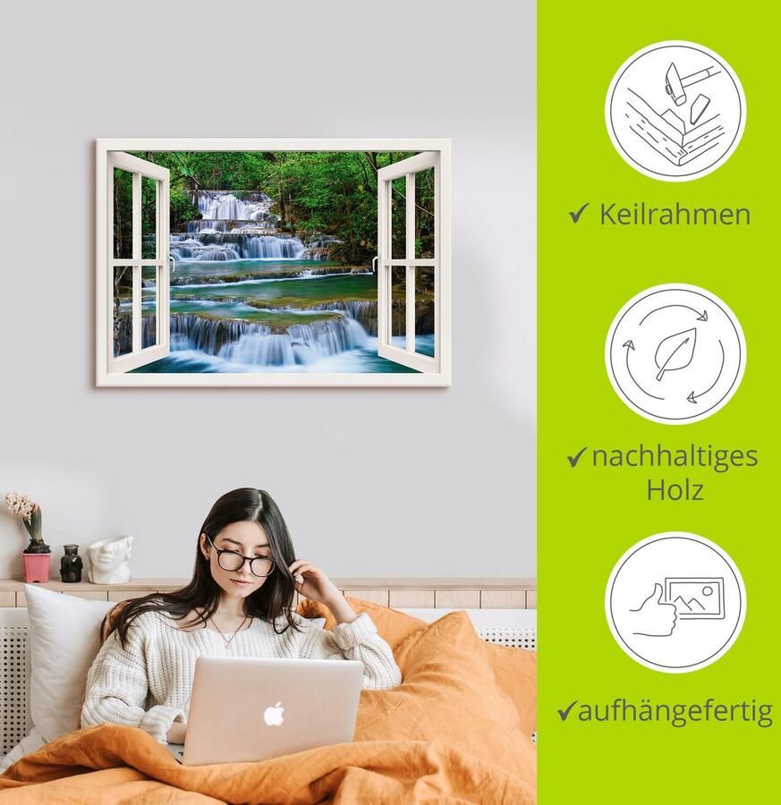 Artland Artprint op linnen Blik uit het venster waterval in Kanchanaburi - Foto 3