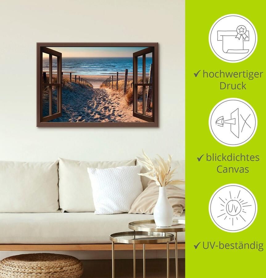 Artland Artprint Blik uit het venster weg naar Noordzeestrand als artprint op linnen poster muursticker in verschillende maten - Foto 3
