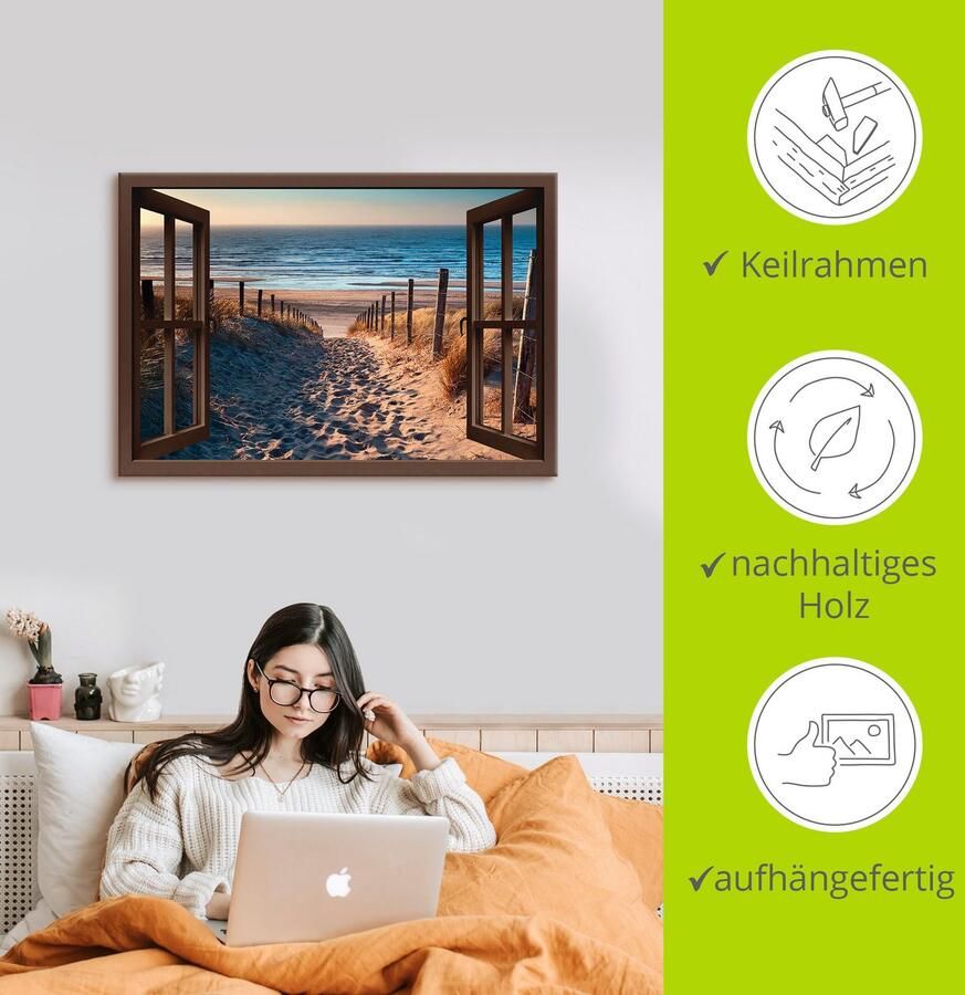 Artland Artprint Blik uit het venster weg naar Noordzeestrand als artprint op linnen poster muursticker in verschillende maten - Foto 2