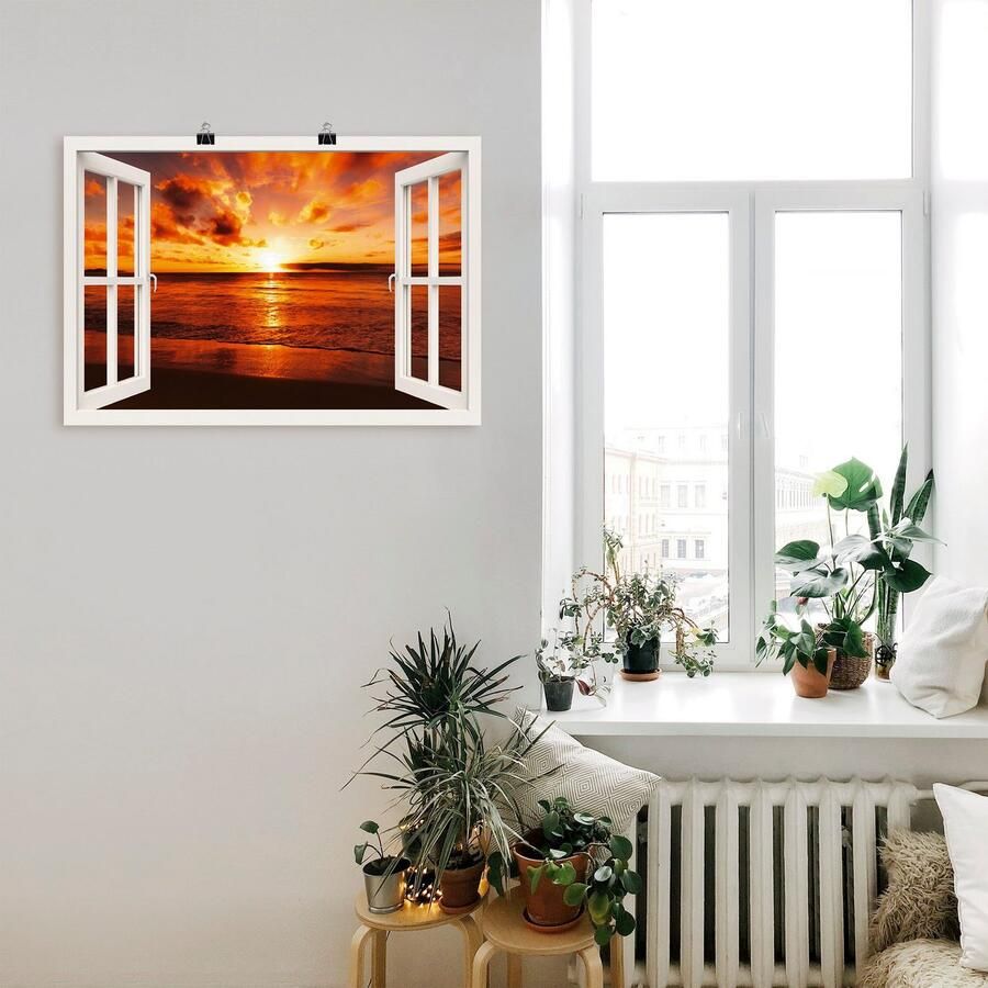 Artland Poster Blik uit het venster zonsondergang aan het strand - Foto 2