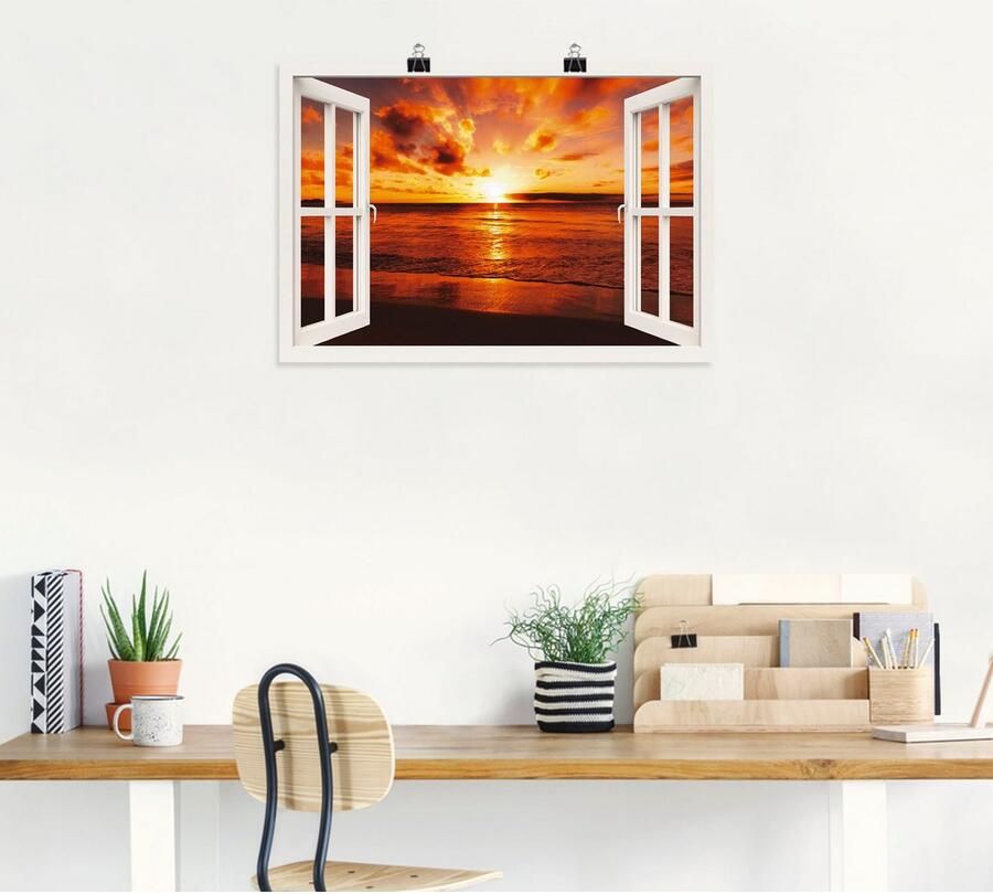 Artland Poster Blik uit het venster zonsondergang aan het strand - Foto 5