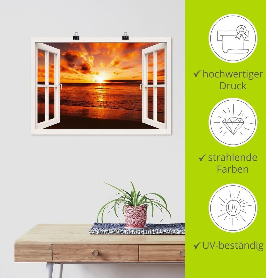 Artland Poster Blik uit het venster zonsondergang aan het strand - Foto 4