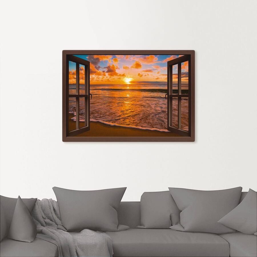 Artland Artprint Blik uit het venster zonsondergang aan het strand als artprint op linnen poster muursticker in verschillende maten - Foto 2