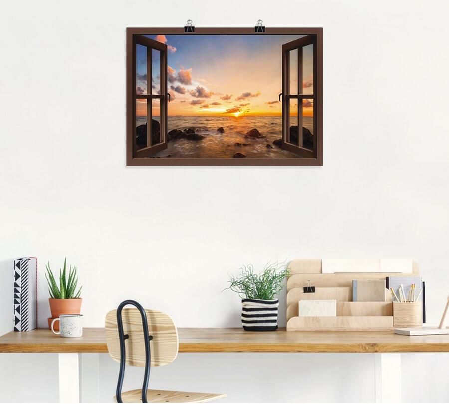 Artland Artprint Blik uit het venster zonsondergang aan zee als artprint van aluminium artprint voor buiten artprint op linnen poster muursticker - Foto 6