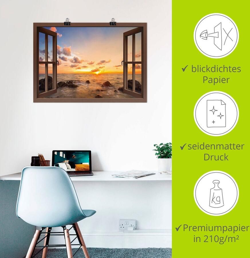Artland Artprint Blik uit het venster zonsondergang aan zee als artprint van aluminium artprint voor buiten artprint op linnen poster muursticker - Foto 4