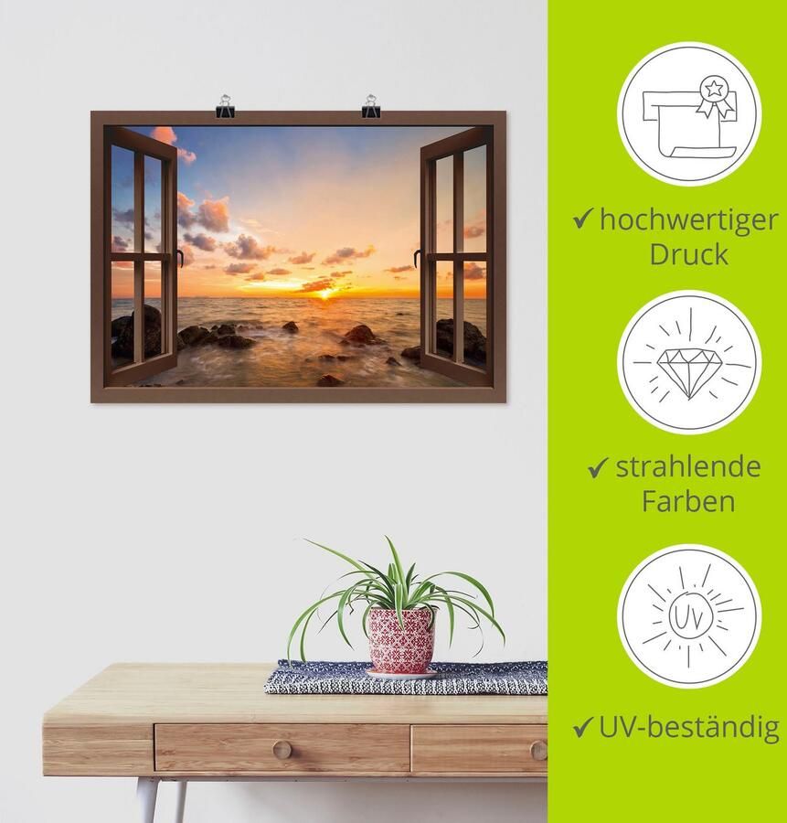 Artland Artprint Blik uit het venster zonsondergang aan zee als artprint van aluminium artprint voor buiten artprint op linnen poster muursticker - Foto 5