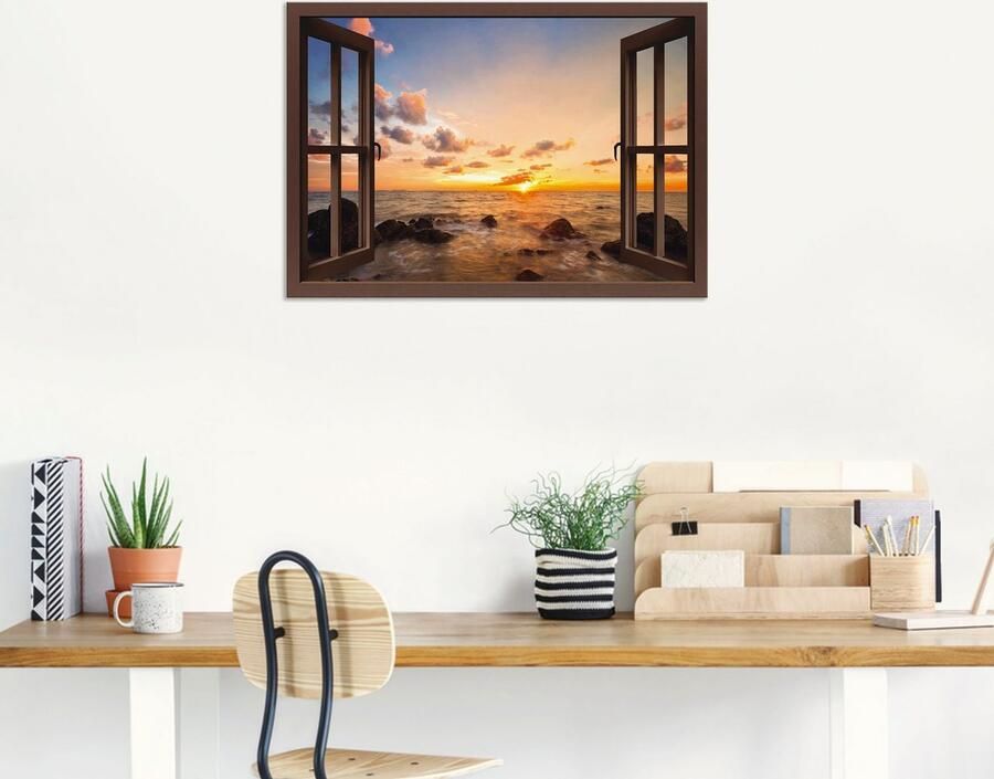 Artland Artprint Blik uit het venster zonsondergang aan zee - Foto 6