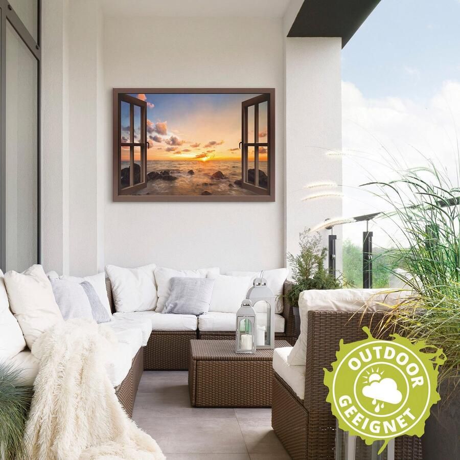 Artland Artprint Blik uit het venster zonsondergang aan zee