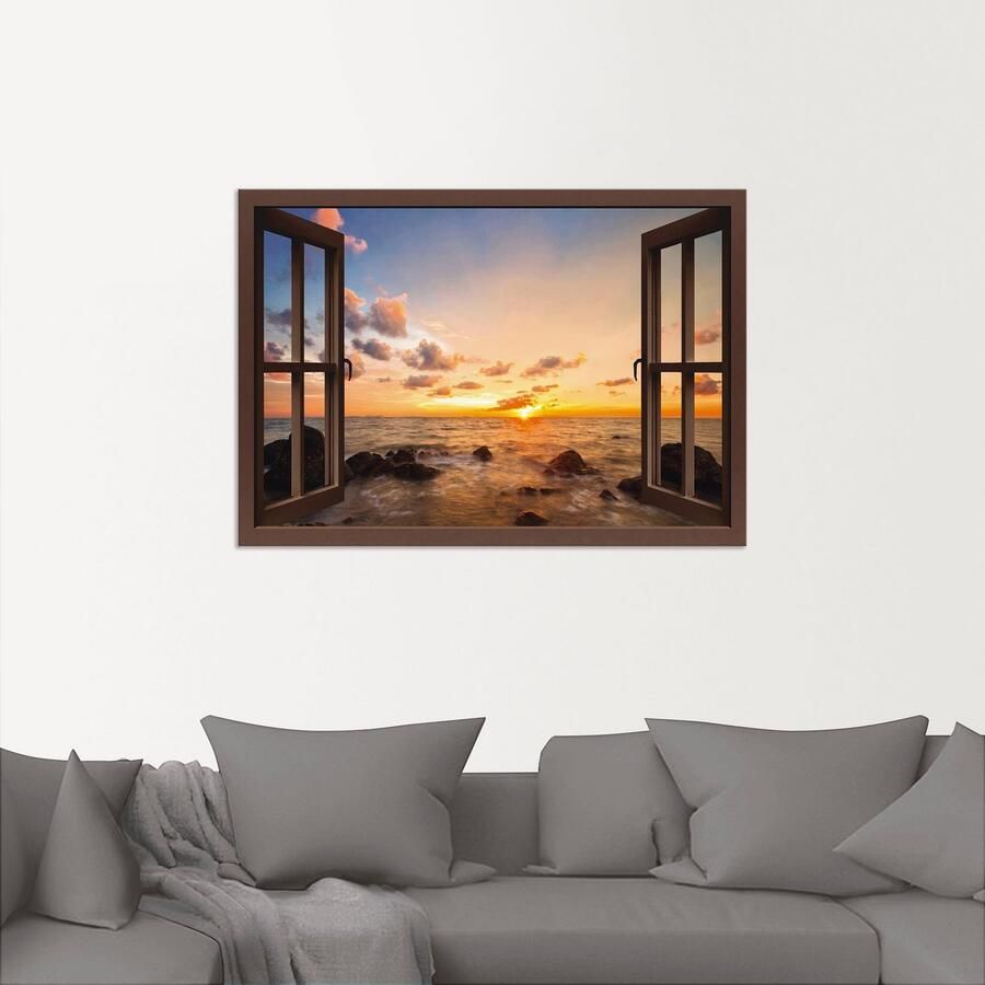 Artland Artprint Blik uit het venster zonsondergang aan zee - Foto 2