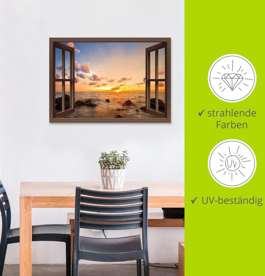 Artland Artprint Blik uit het venster zonsondergang aan zee - Foto 3