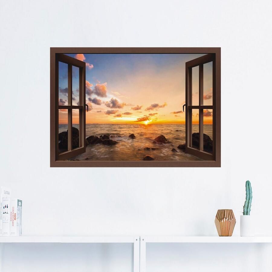 Artland Artprint Blik uit het venster zonsondergang aan zee als artprint van aluminium artprint voor buiten artprint op linnen poster muursticker - Foto 3