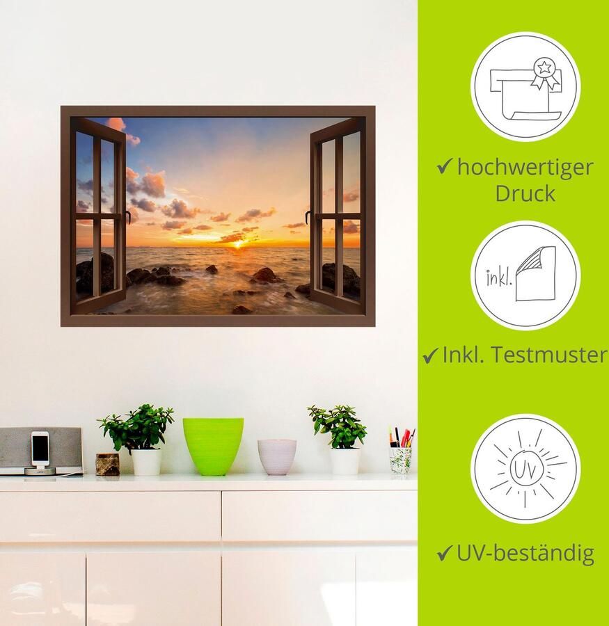 Artland Artprint Blik uit het venster zonsondergang aan zee als artprint van aluminium artprint voor buiten artprint op linnen poster muursticker - Foto 4