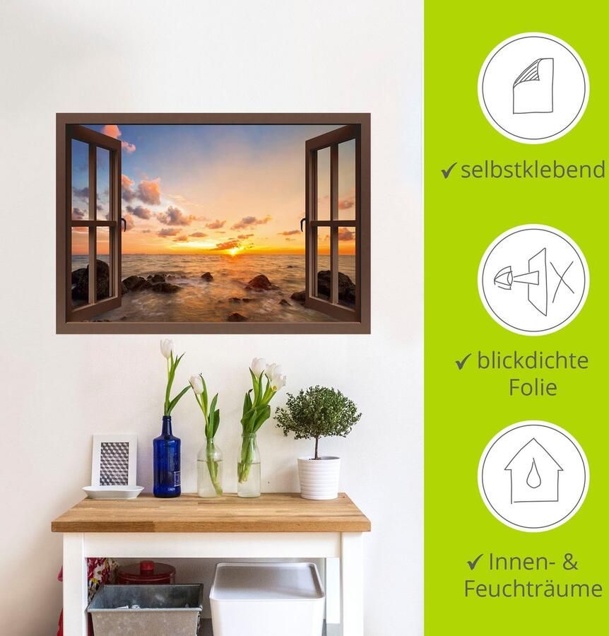 Artland Artprint Blik uit het venster zonsondergang aan zee als artprint van aluminium artprint voor buiten artprint op linnen poster muursticker - Foto 5