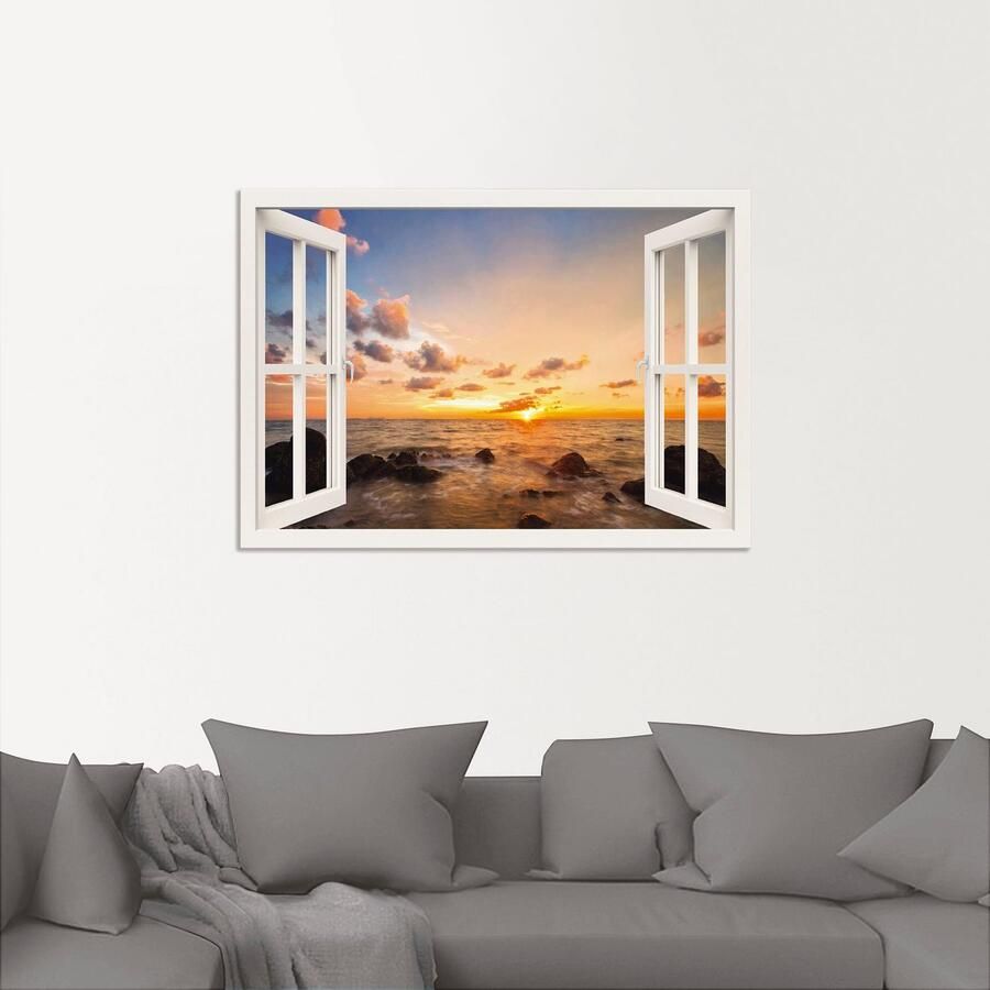 Artland Artprint Blik uit het venster zonsondergang aan zee - Foto 2