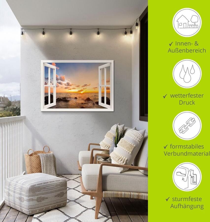 Artland Artprint Blik uit het venster zonsondergang aan zee als artprint van aluminium artprint op linnen muursticker verschillende maten - Foto 4