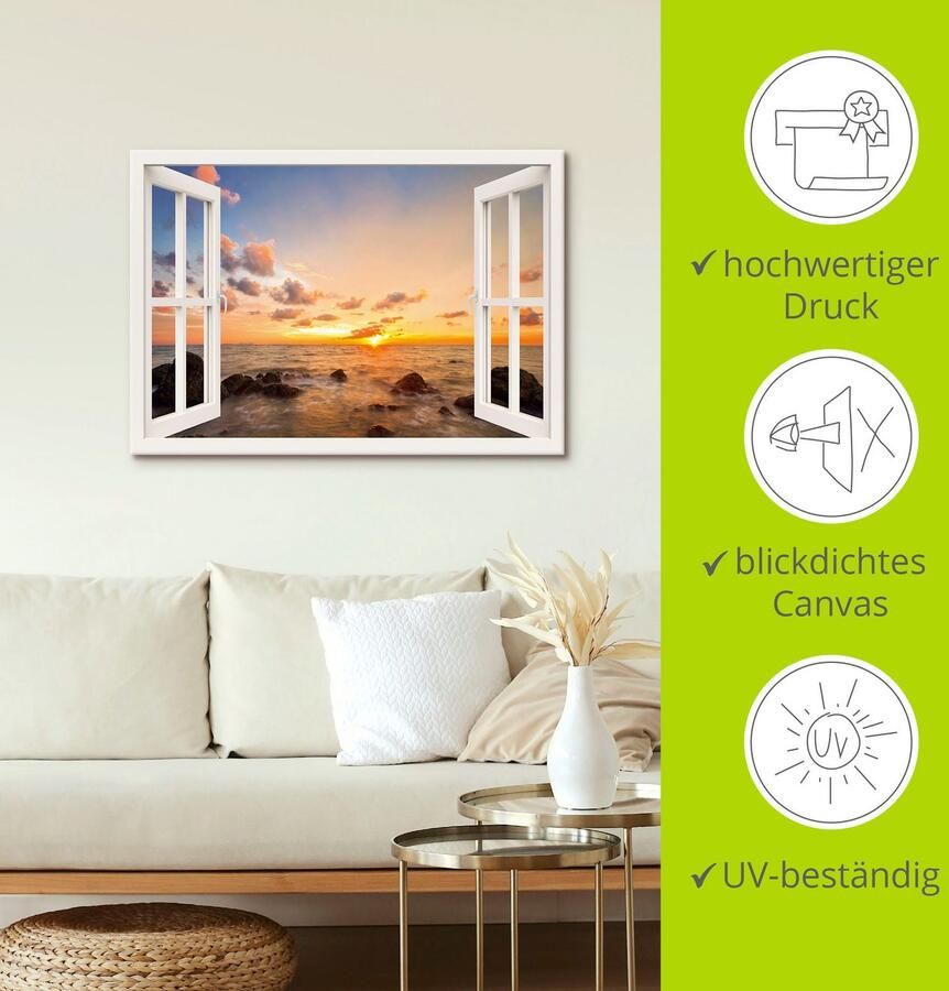 Artland Artprint Blik uit het venster zonsondergang aan zee als artprint van aluminium artprint op linnen muursticker verschillende maten - Foto 4